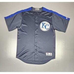 Kansas City Royals Baseball Jersey Mens Medium. True‎ Fan Grey Button Down.